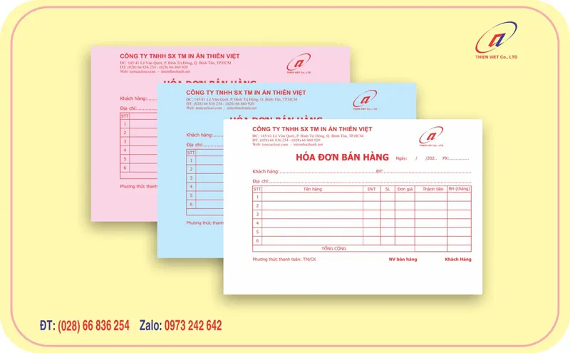 In hóa đơn bán lẻ 1 liên, 2 liên, 3 liên, phiếu xuất kho, phiếu thu chi, biên nhận đóng quyển giá rẻ.