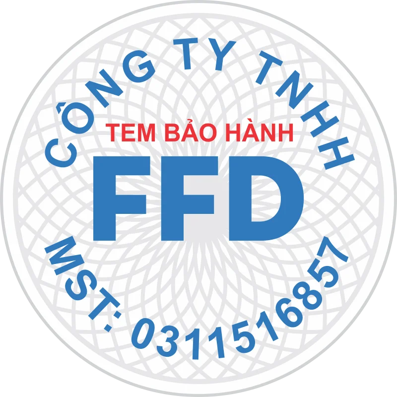 Tem bảo hành tròn FFD Tem bảo hành tròn logo FFD