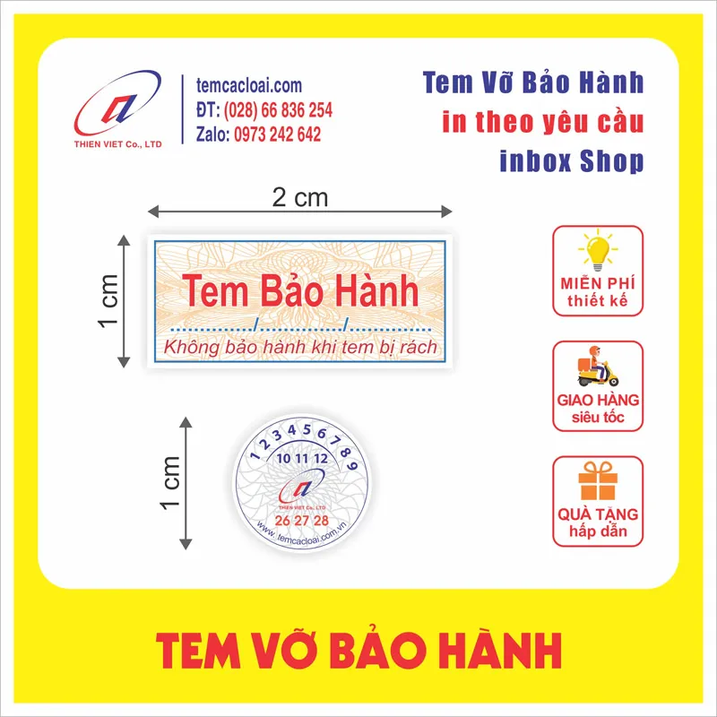 Xưởng in tem bảo hành giòn, tem vỡ dẻo giá rẻ, tem niêm phong linh kiện điện tử, máy tính, mỹ phẩm sắc nét.
